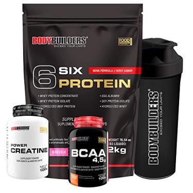 Imagem de KIT 6 Six Protein 2kg + POWER Creatina 100g + BCAA 100g + Coqueteleira - Bodybuilders Morango