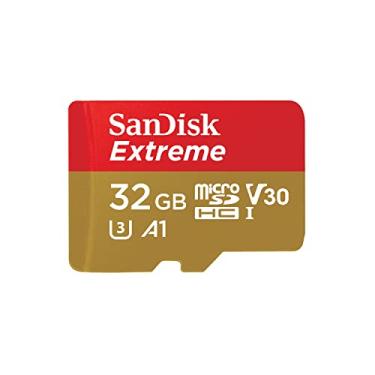 Imagem de Cartão de memória SanDisk 32GB Extreme microSDHC UHS-I com adaptador - C10, U3, V30, 4K, A1, Micro SD - SDSQXAF-032G-GN6MA, vermelho/dourado