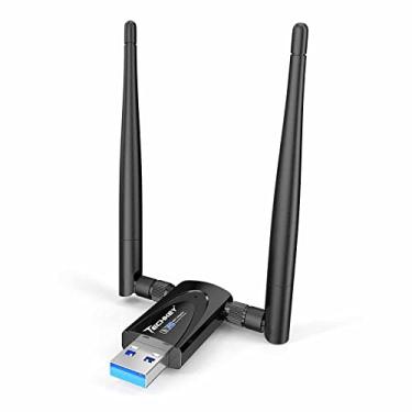 Imagem de Adaptador WiFi USB sem fio para PC de mesa, Techkey AC1300Mbps Dongle de rede com banda dupla 2,4 GHz/400Mbps 5 GHz/867Mbps 5dBi antena de alto ganho para laptop compatível com Windows 11/10/8.1/8/7
