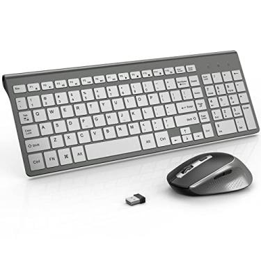 Imagem de Teclado e mouse sem fio, J JOYACCESS Combo de teclado e mouse sem fio fino e ergonômico, portátil e confortável para laptop/computador/desktop/PC-cinza/prata