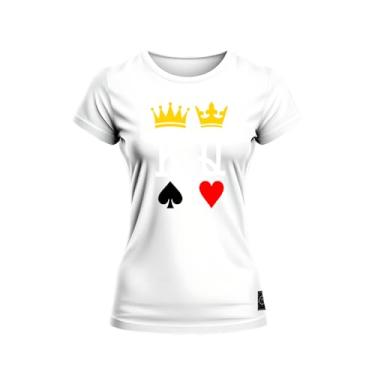 Imagem de Baby Look T-Shirt Algodão Premium Estampada Rei Rainha Branco GG
