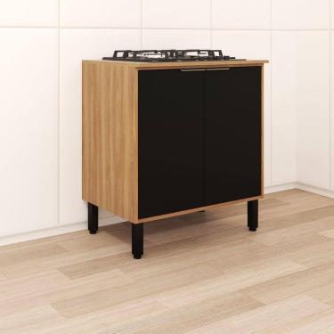 Imagem de Balcão 2 Portas 80cm Thalita Moveis Sul Nogal Manchester/Preto