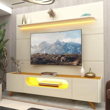 Imagem de Rack com Painel para TV até 85 Polegadas 2 Portas 1 Gaveta LED com Pés de Madeira Royal Nobre Gelius