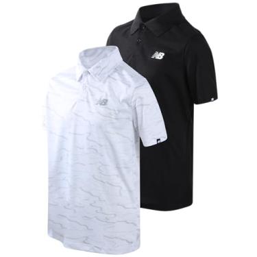 Imagem de New Balance Camiseta polo para meninos – Pacote com 2 camisetas de manga curta e ajuste seco – Camisa de golfe com gola de desempenho (8-20), Camuflagem preto/branco, 18-20