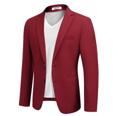 Imagem de COOFANDY Jaqueta masculina casual esportiva slim fit leve blazers jaqueta de terno de negócios com dois botões, Vermelho, P