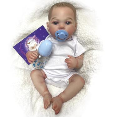 Imagem de SHENGX boneca renascida,bebe reborn realista recem nascido,18 polegadas Feito à mão bebe reborn menino para abraçar, brincar e dar presentes,White