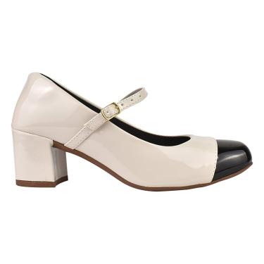 Imagem de Scarpin Feminino Salto Grosso Luxo Sapato Boneca Social Fino Off Preto  feminino