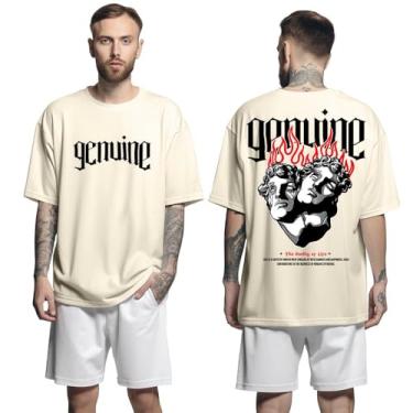 Imagem de Camisa Camiseta Oversized Streetwear Genuine Grit Masculina Larga 100% Algodão 30.1 The Duality of Life - Bege - G