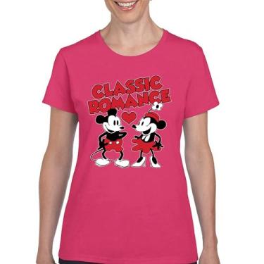 Imagem de Camiseta Steamboat Willie Classic Romance Cute Cartoon Mouse Love Relationship Heart Valentine's Day Camiseta feminina, Rosa choque, 3G