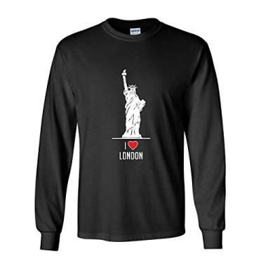 Imagem de Camiseta divertida de manga comprida I Love London Estátua da Liberdade de Nova York, Preto, M