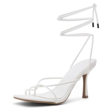 Imagem de Shoe Land Sandália feminina SL-Dafne bico quadrado com cadarço e salto agulha, 2201 branco, 8