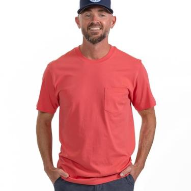 Imagem de Camiseta masculina premium 100% algodão orgânico com bolso, modelagem clássica, de manga curta e bolso, Coral, GG