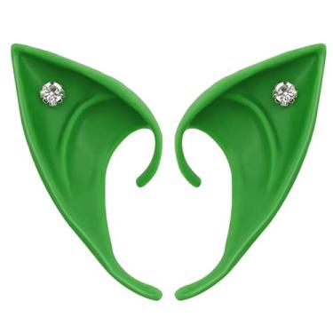 Imagem de Yilistore Costume Elf Ear Cuffs, Pixie Dress Up Costume Soft Pointed Goblin Ears,Masquerade Accessories Halloween Elven Vampire Fairy Ears (Green with Fake gem, 4 inch)