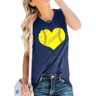 Imagem de Camiseta regata feminina Softball MOM I Love Softball estampada com letras engraçadas dia do jogo softball, camiseta casual vida, Azul-marinho 5, GG