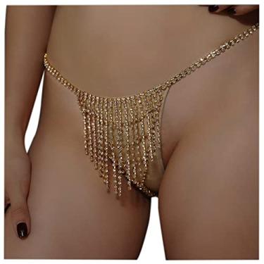 Imagem de Calcinha feminina sexy com strass, corrente corporal, corrente de cristal, joia (dourada)