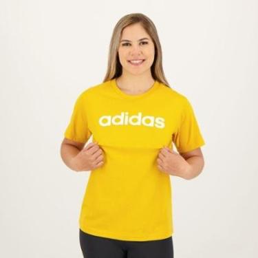 Imagem de Camiseta Adidas Logo Linear Feminina Amarela e Branca-Feminino