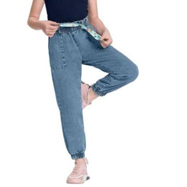 Imagem de Calça Jeans Infantil Feminina Alakazoo Jogger Azul Claro-Feminino