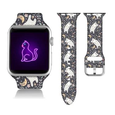 Imagem de Compatível com Apple Watch de gato fofo 38/40/41/42/44/45 mm para mulheres homens, presente de animal de silicone macio decorações pulseira de substituição para iWatch série 7 6 5 4 3 2 1 SE.38mm/40mm/41mm