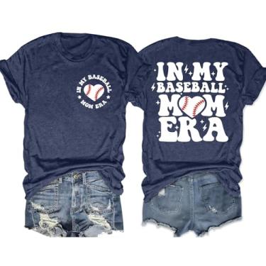 Imagem de Camisetas de beisebol Mom Women in My Baseball Mom Era, camisetas engraçadas de beisebol com estampa de mamãe, Azul-escuro, P