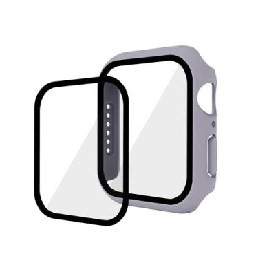 Imagem de GANGANPRO Capa rígida de PC com design 2 em 1 com protetor de tela de vidro temperado para Apple Watch 4/5/6/SE, capa ultrafina resistente a arranhões para acessórios iWatch de 44 mm - azul tijolo