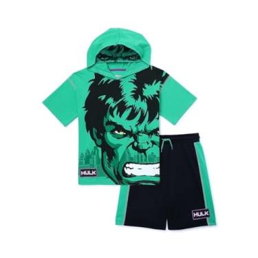 Imagem de Marvel Conjunto de 2 peças de camiseta e shorts para cosplay Hulk para meninos (pequeno, tamanho 6-7), Verde, P