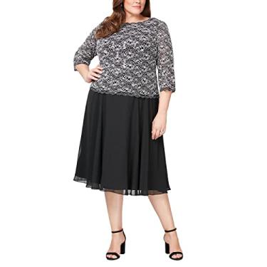 Imagem de Alex Evenings Vestido feminino plus size de renda com comprimento de chá, Preto e branco, 52