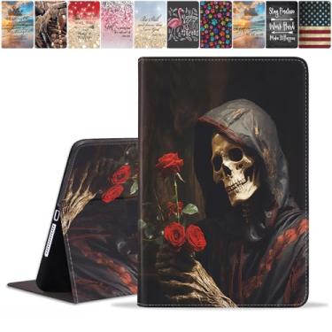 Imagem de FQTBCEARI Capa para Samsung Galaxy Tab S6 Lite 10,4 polegadas 2022/2020 (SM-P613/P619/P610/P615), capa fina de couro PU, suporte ajustável com capa para despertar/hibernar automaticamente, caveira