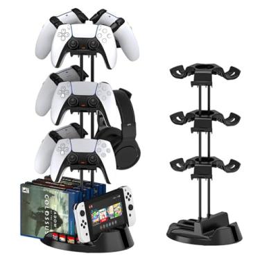 Imagem de Suporte para controlador, suporte para fone de ouvido, adequado para Switch/PS Portal/Rog Ally/Steam Deck, base de armazenamento universal de acessórios para jogos de vários tamanhos (Preto 3 camadas)