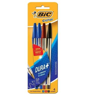Imagem de Kit caneta bic cristal 1.0mm azul/vermelha/preta dura mais