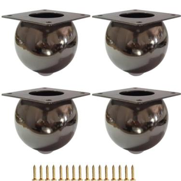 Imagem de Hyever Pernas de móveis pretos redondos de metal para coque armários/mesas/cadeiras/pés de sofá, com base de borracha, conjunto de 4, pernas de sofá de substituição DIY resistentes (preto 1)