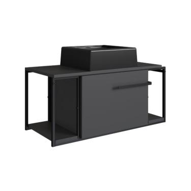 Imagem de Gabinete Suspenso Paricel com Cuba 1 PT Grafite e Preto