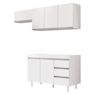 Imagem de Cozinha Planejada Lux 3 Peças 100%mdf Balcão Gabinete Sem Tampo 119cm 3 Gavetas Branco - Desk Design
