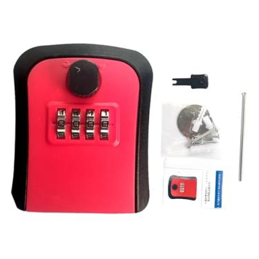 Imagem de menolana Caixa de bloqueio de chave, código de 4 dígitos, caixa de armazenamento de chave reconfigurável, caixa de segurança para loja, apartamento, ar livre, Vermelho
