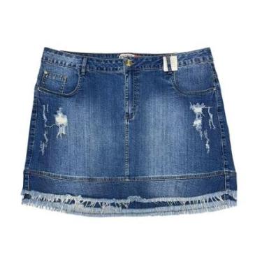 Imagem de Saia Jeans Curta Destroyed Barra Desfiada Tamanho 54 Plus Size-Feminino