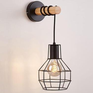 Imagem de Arandela de parede com gaiola de arame de metal ajustável, luminária de parede com arame preto rústico, luminária de parede industrial para decoração de casa, cabeceira, banheiro, luzes de p