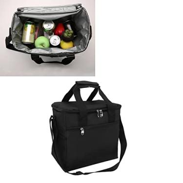 Imagem de Bolsa térmica macia, 15L, grande capacidade, dobrável, isolada, para acampamento, com alça de ombro ajustável, portátil, à prova de vazamentos, para preservação do calor (Preto)