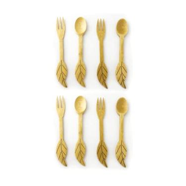 Imagem de JB Home Collection 4580 x 2, 2 conjuntos de 4 peças de colheres e garfos de bambu reutilizáveis para aperitivo, frutas, sobremesa, sorvete, iogurte, especiarias, sal, açúcar, chá verde, colheres de matcha