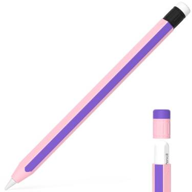 Imagem de AZF Estojo compatível com Apple Pencil 2ª geração, capa de silicone antiderrapante, suporta carregamento magnético e toque duplo. Rosa + roxo