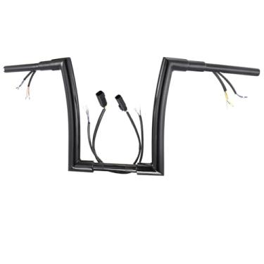 Imagem de Guidão Rise Prewired de 30,5 cm para Harley 2007-2014 Road King/Softail/Dyna/Sportster Meathook Ape Hangers 3 1/5.1 cm Barra de gordura pré-cabeada com chicote de fios CAN-Bus e seta, preto