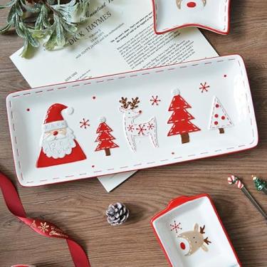 Imagem de Pratos de aperitivo de cerâmica de Natal para tapas, salada, aperitivo, seguro para lava-louças, seguro para micro-ondas, seguro para freezer (prato grande e longo 41,3 x 16,1 x 3,2 cm)