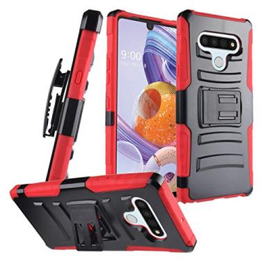 Imagem de CELZEN - Para LG Stylo 6 LM-Q730 (2020) - Capa de telefone híbrida com suporte/clipe de cinto - CV1 Vermelho