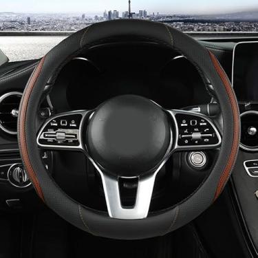 Imagem de Capa de volante de carro, capa de volante de couro marrom universal de 35 a 38 cm de microfibra, antiderrapante, respirável, capas de volante para homens e mulheres (preto e marrom)