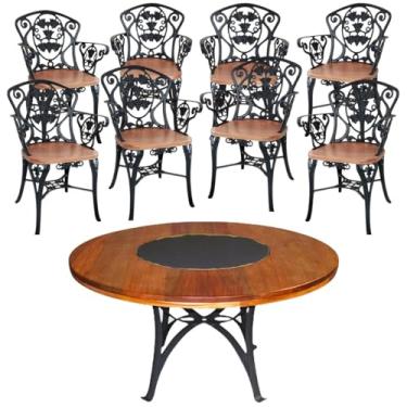 Imagem de Conjunto de Mesa de Jantar Giratória de 1,60m com 8 Cadeiras de Alumínio Fundido