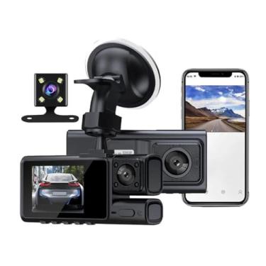 Imagem de Câmera veicular WiFi de 3 canais para carros, DVR de carro de 5 cm com câmera de visão traseira, câmera frontal interna e traseira HD 1080P, gravação em loop, gravador de vídeo