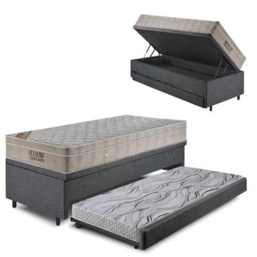 Imagem de Bicama Box Baú 88x18 Linho Cinza com Colchão Airtech Ortobom