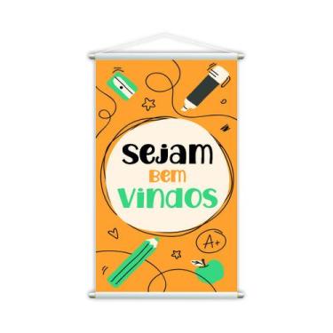 Imagem de Sejam Bem Vindos Banner Amarelo Escolar Pedagógico Grande - Plimshop