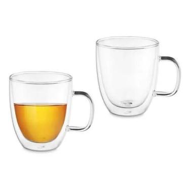 Imagem de Kit 2 Caneca De Vidro Duplo Com Alça Xícara 100Ml - Wincy