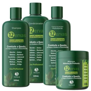 Imagem de Kit Sh + Cond + Mask + Hidratante 500ml Tonificante 12 Ervas - Trihair
