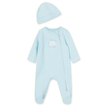 Imagem de Little Me Roupas de gênero neutro para bebês 2 peças 100% algodão sem arranhões com etiqueta e conjunto de boné, prematuro até 9 meses, Bem-vindo ao mundo/urso azul, 6 Meses