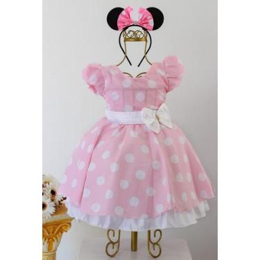 Imagem de Vestido Infantil Minnie Rosa Poa Festa Temática E Tiara - Pingo de Gen